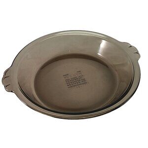 Vintage Pyrex Fireside Pie Plate 18cm Amber Glass #207 scalloped handles 1pint